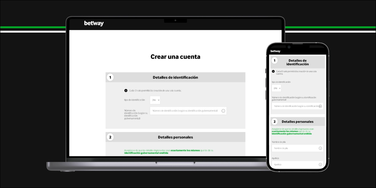 la imagen muestra un portátil y un smartphone abiertos en la página de registro de Betway