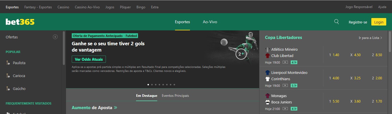 imagem de um screenshot do site da Bet365
