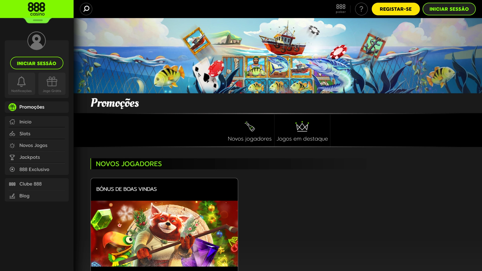 Captura mostra página de bónus do 888 Casino