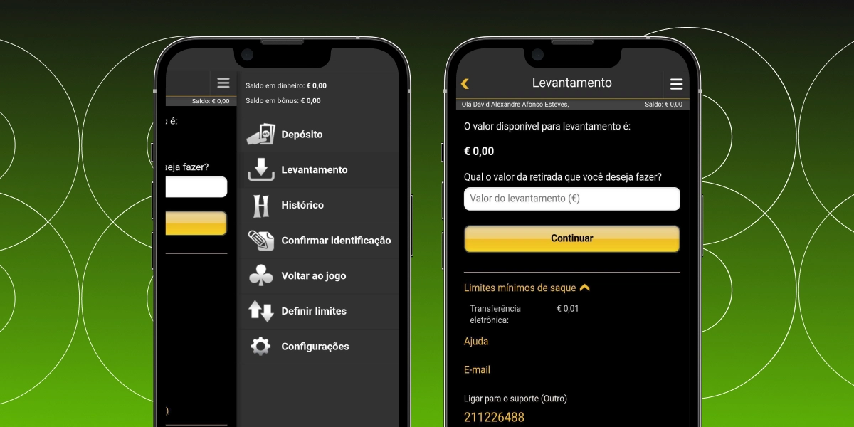 Imagem mostra dois smartphones abertos na página de depósito e saque do 888 Casino
