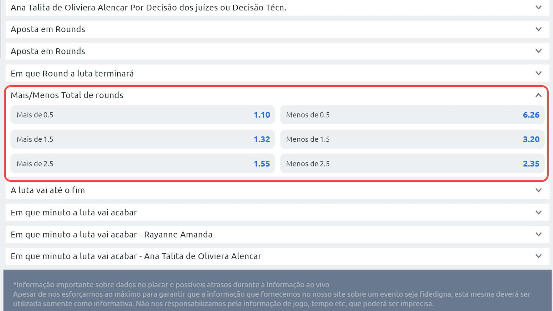 Screenshot mostra apostas mais ou menos na Betano