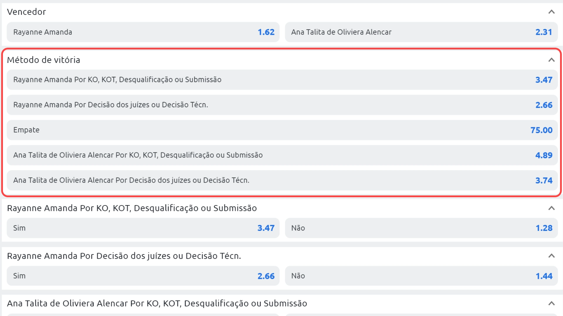 Screenshot mostra apostas método da vitória na Betano