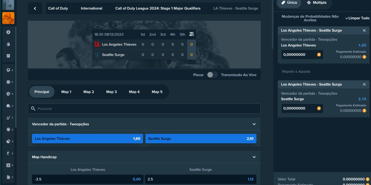 Screenshot da página de apostas em battle royale