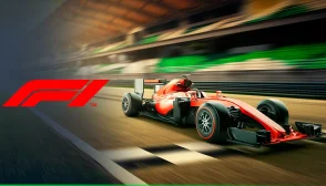 imagem de destaque com um carro de corrida de fórmula 1 na pista com imagem desfocada simulando a velocidade que o carro passa