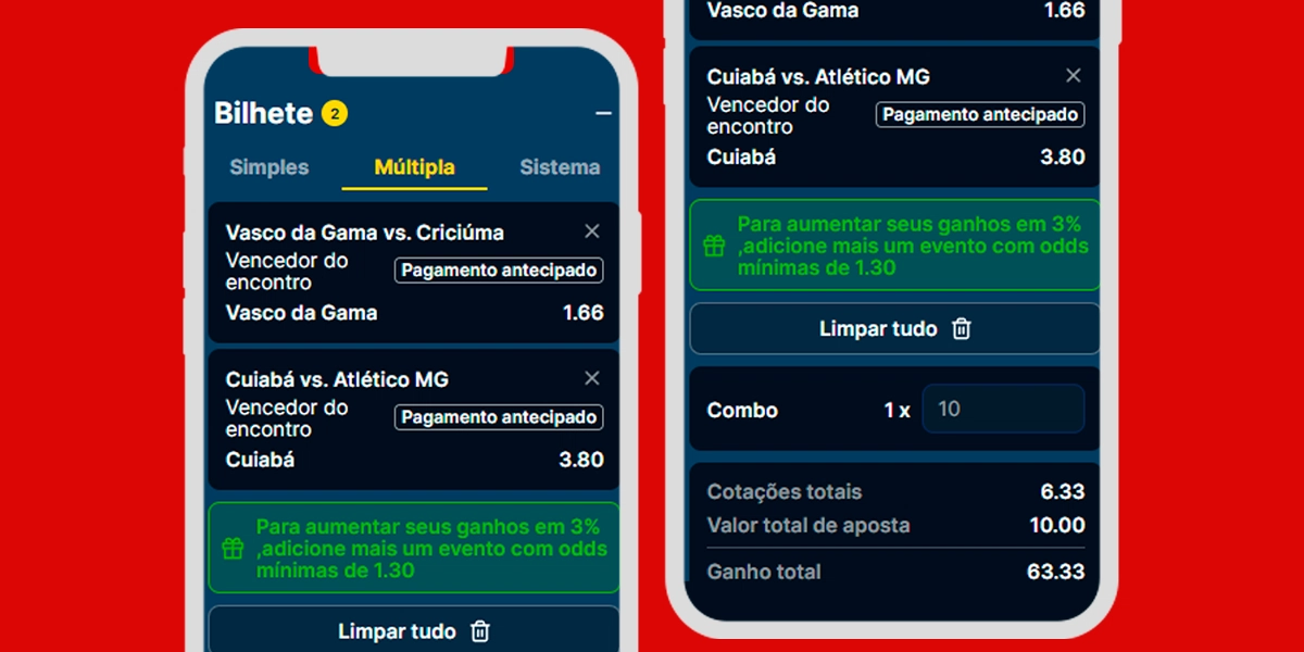 Imagem mostra smartphones abertos na página de apostas da Superbet