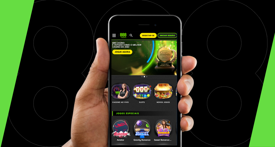 Imagem mostra smartphone aberto na versão mobile da 888 Casino