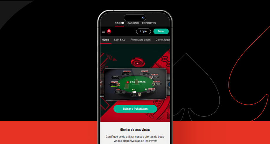 Imagem mostra smartphone aberto na versão mobile da PokerStars