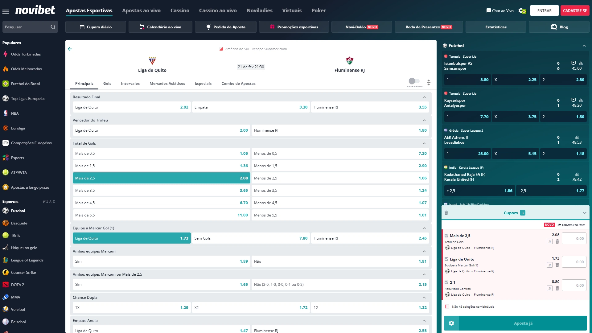 Print mostra página de cupom de apostas da Novibet