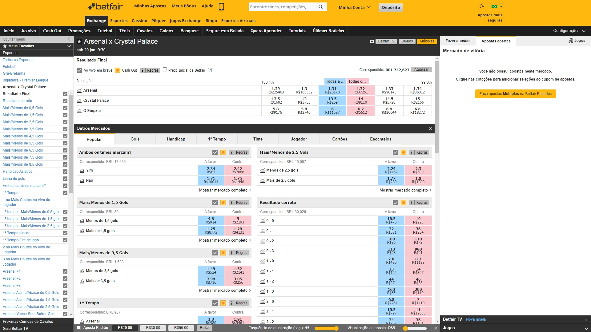 Print mostra página de apostas da Betfair Exchange