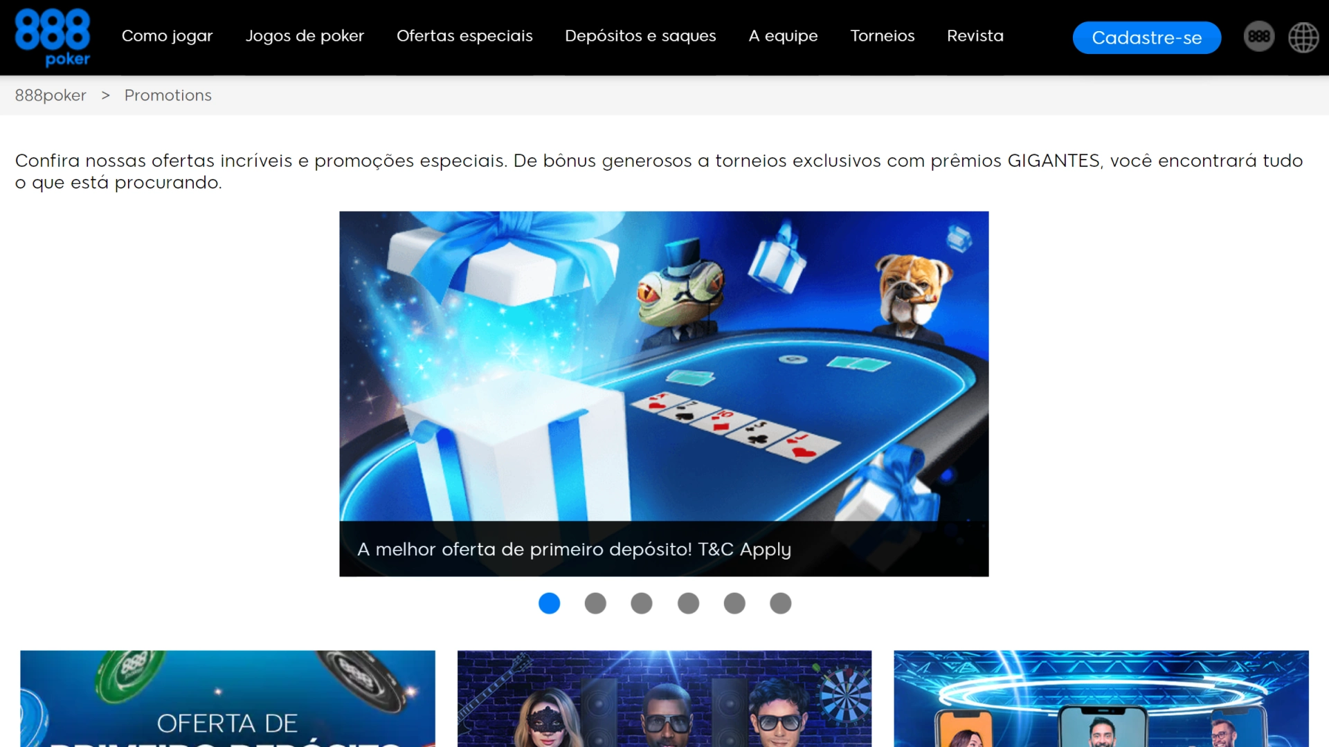 Imagem captura mostra página de bónus da 888 Poker