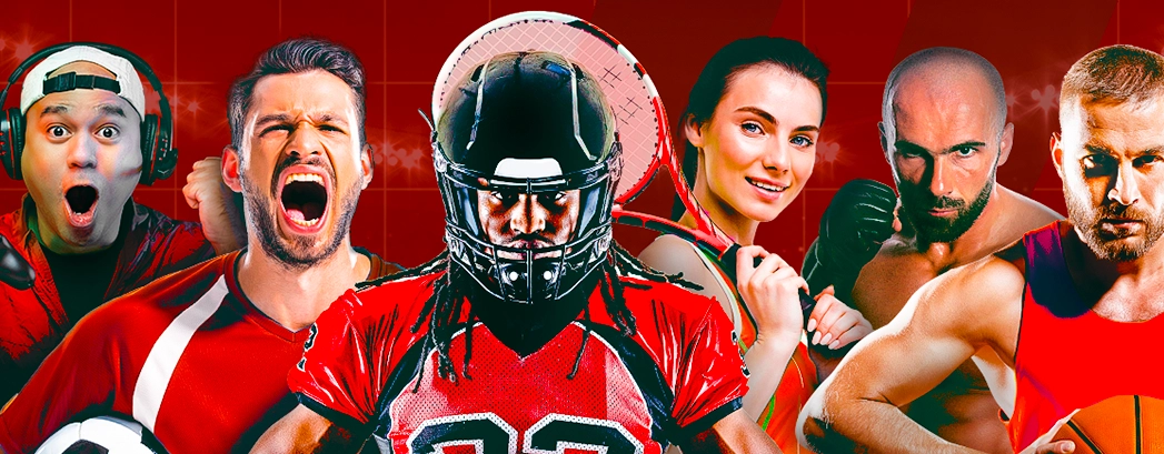 imagem mostra jogadores de diversos esportes em tons vermelhos