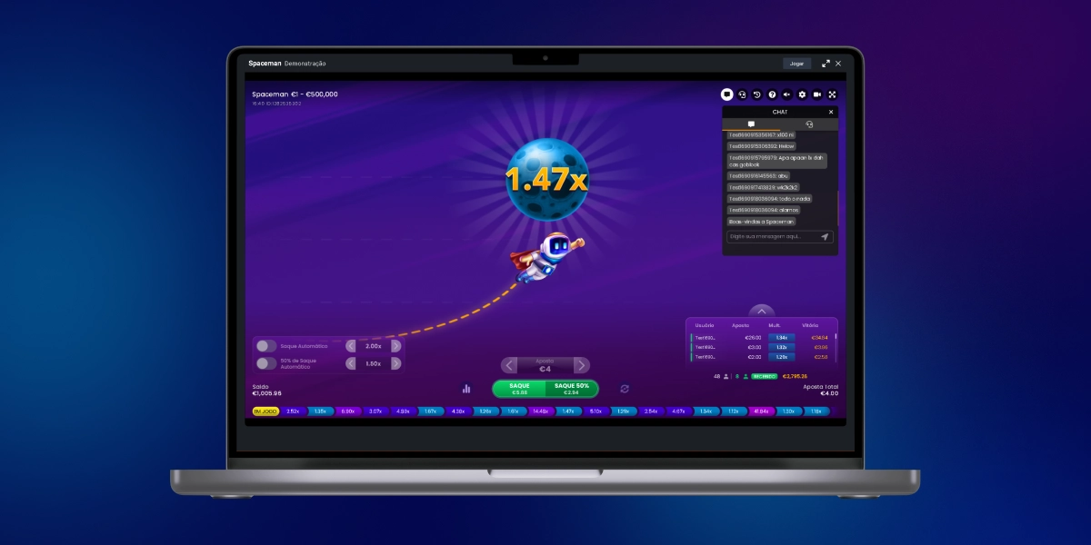 imagem mostra notebook mostrando a função de cash out no jogo Spaceman