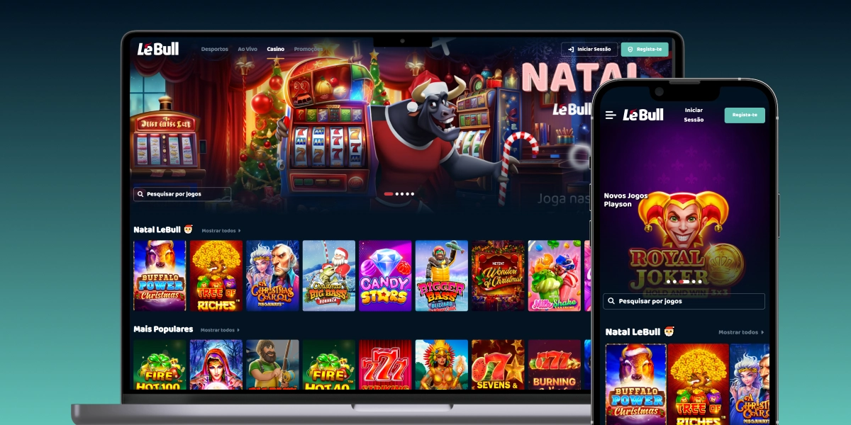 Imagem mostra notebook e smartphone abertos na página de casino da LeBull