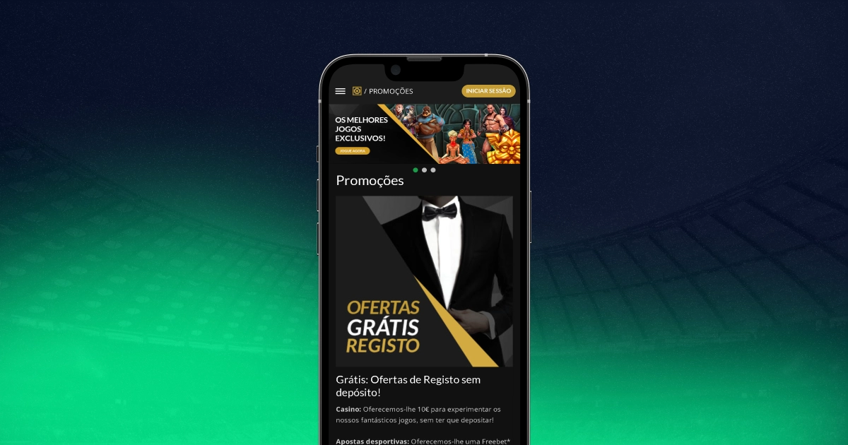 Imagem com celular ao centro mostrando ecrã com melhores promoções e bónus Solverde