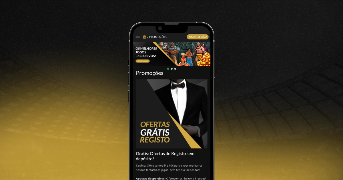 Imagem com celular ao centro mostrando ecrã com melhores promoções e bónus da Esc Online