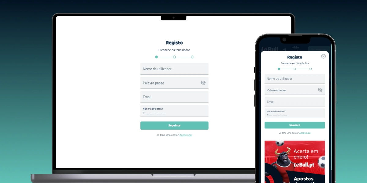 Imagem mostra notebook e smartphone abertos na página de registro da LeBull