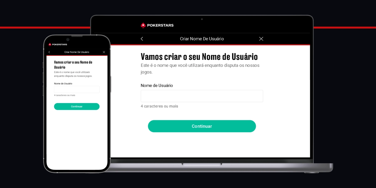 Imagem mostra smartphone e notebook abertos na área de registro da PokerStars
