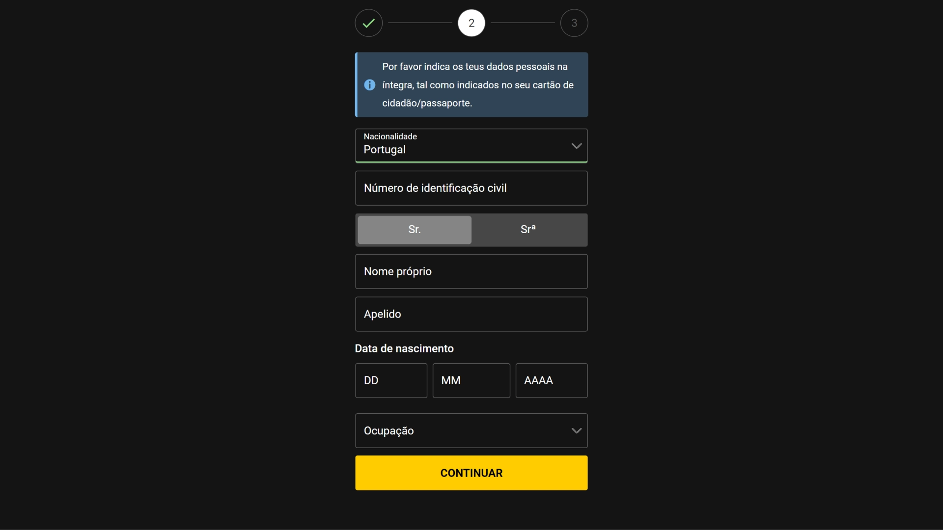 Screenshot mostra página de registro da Bwin