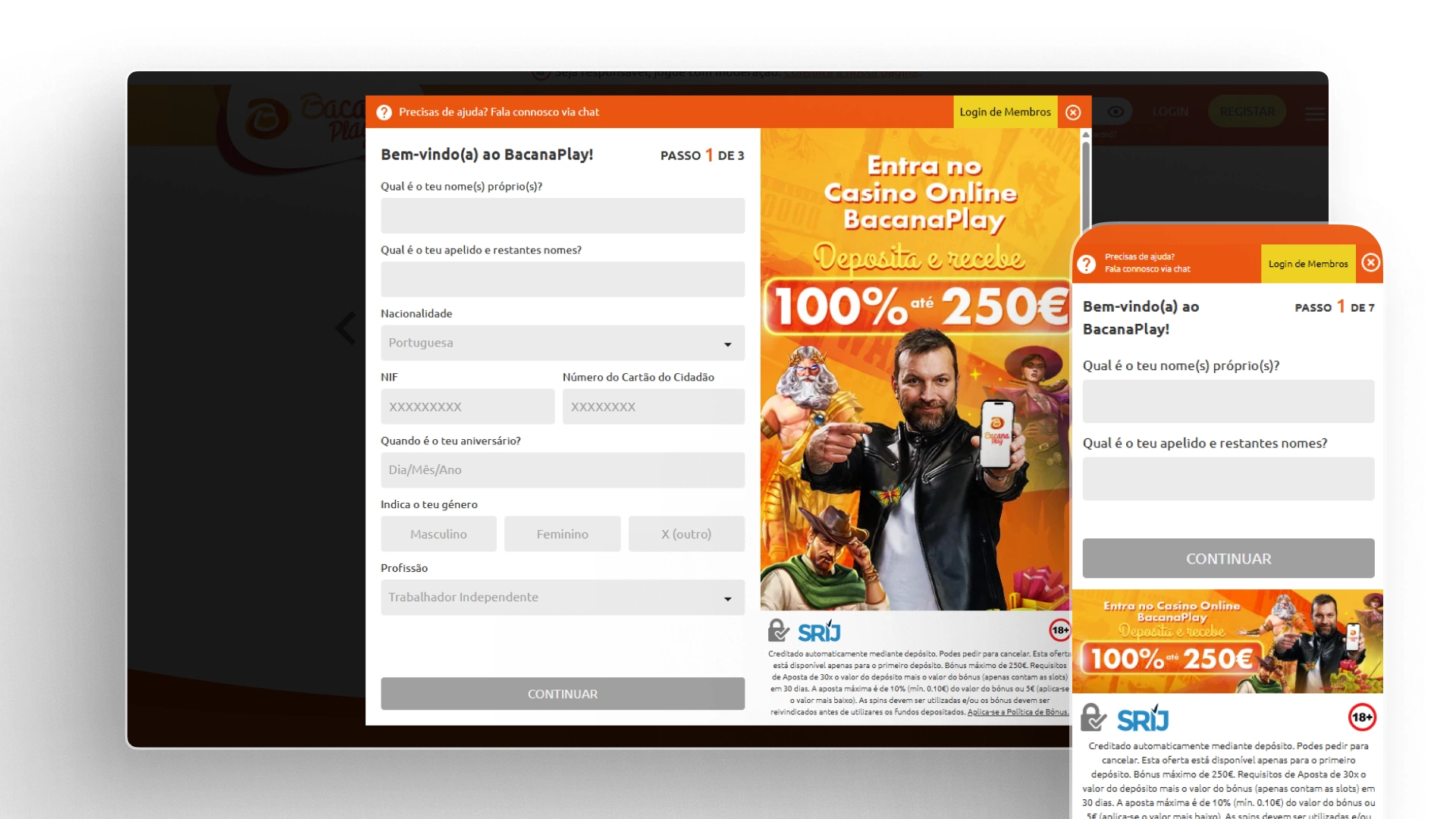 captura de ecrã registro BacanaPlay