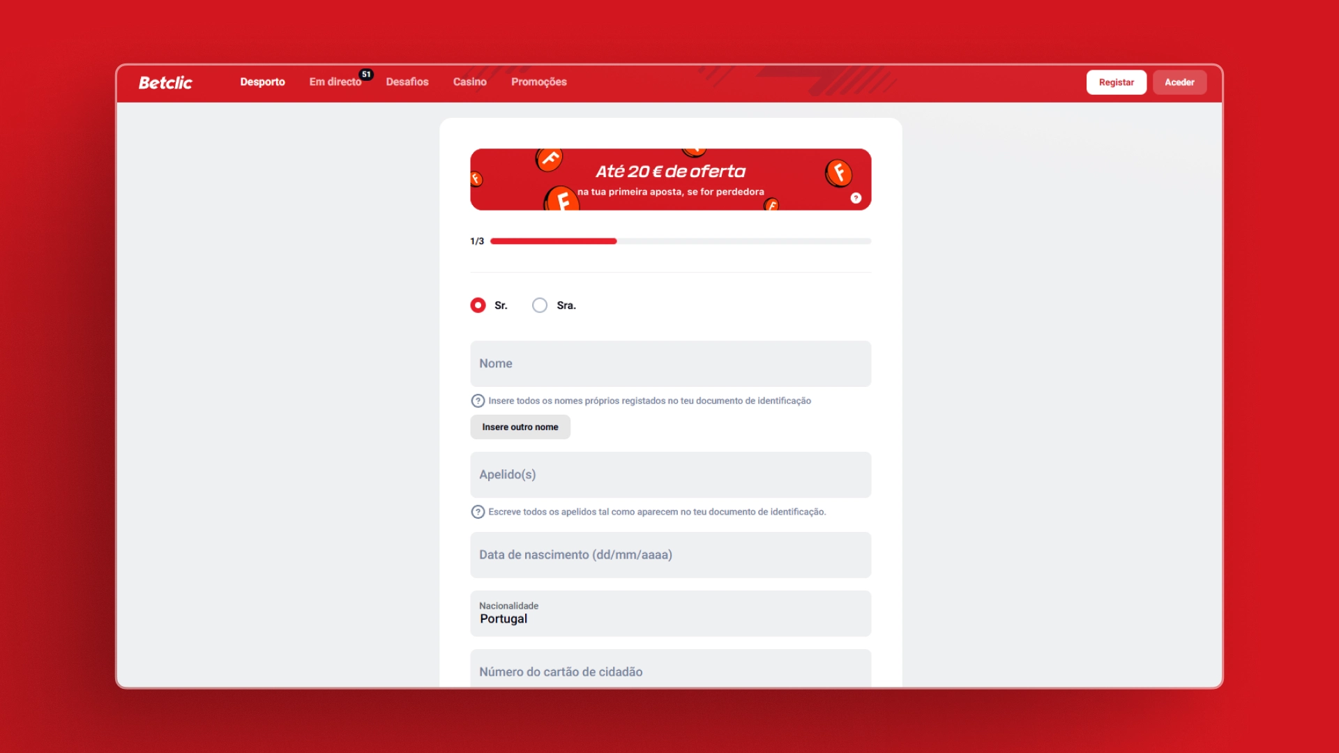 captura de ecrã registro betclic