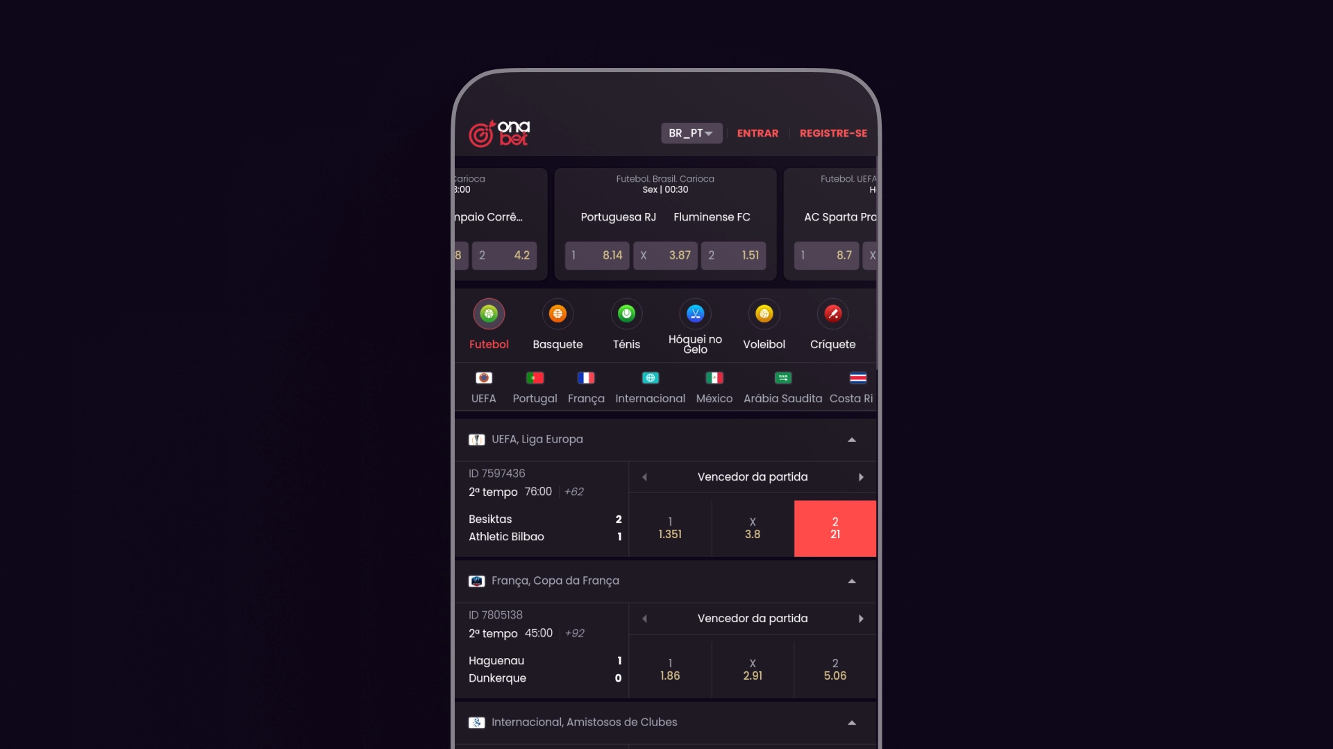 imagem mockup Cassino app onabet