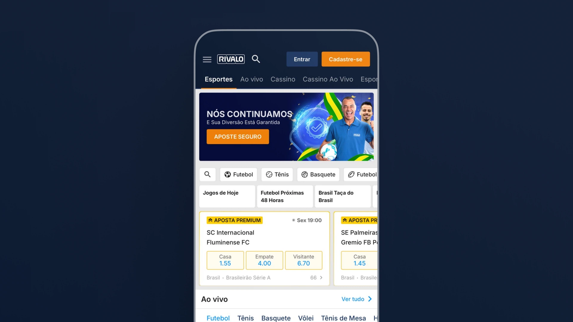 imagem mockup Cassino app rivalo