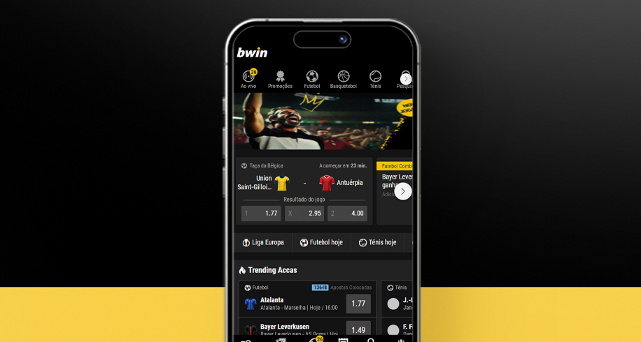 Imagem mostra smartphone aberto na aplicação da Bwin