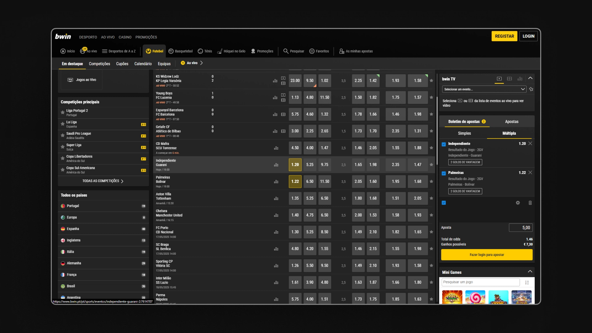 screenshot Boletim bwin