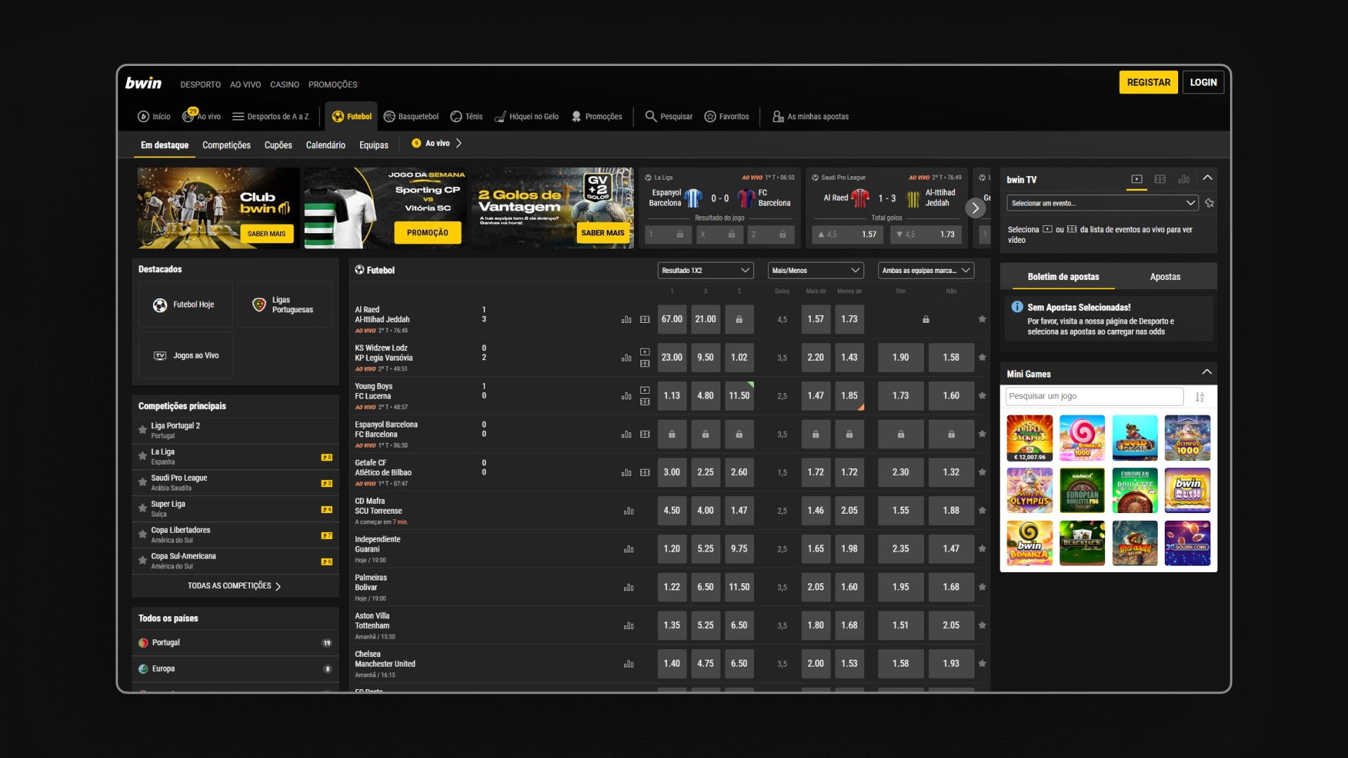 screenshot Eventos Desportivos bwin