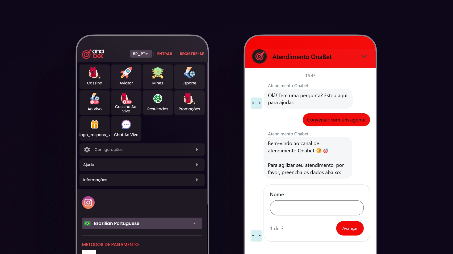 screenshot Passo a passo para entrar em contato onabet