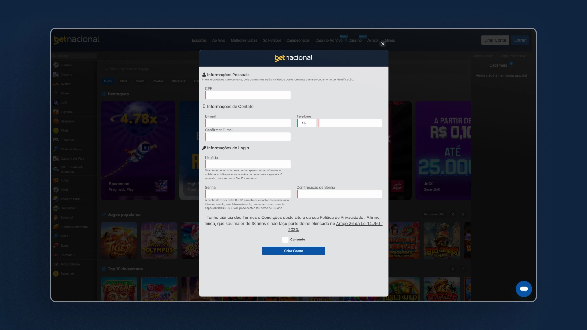 screenshot cadastro 1 betnacional
