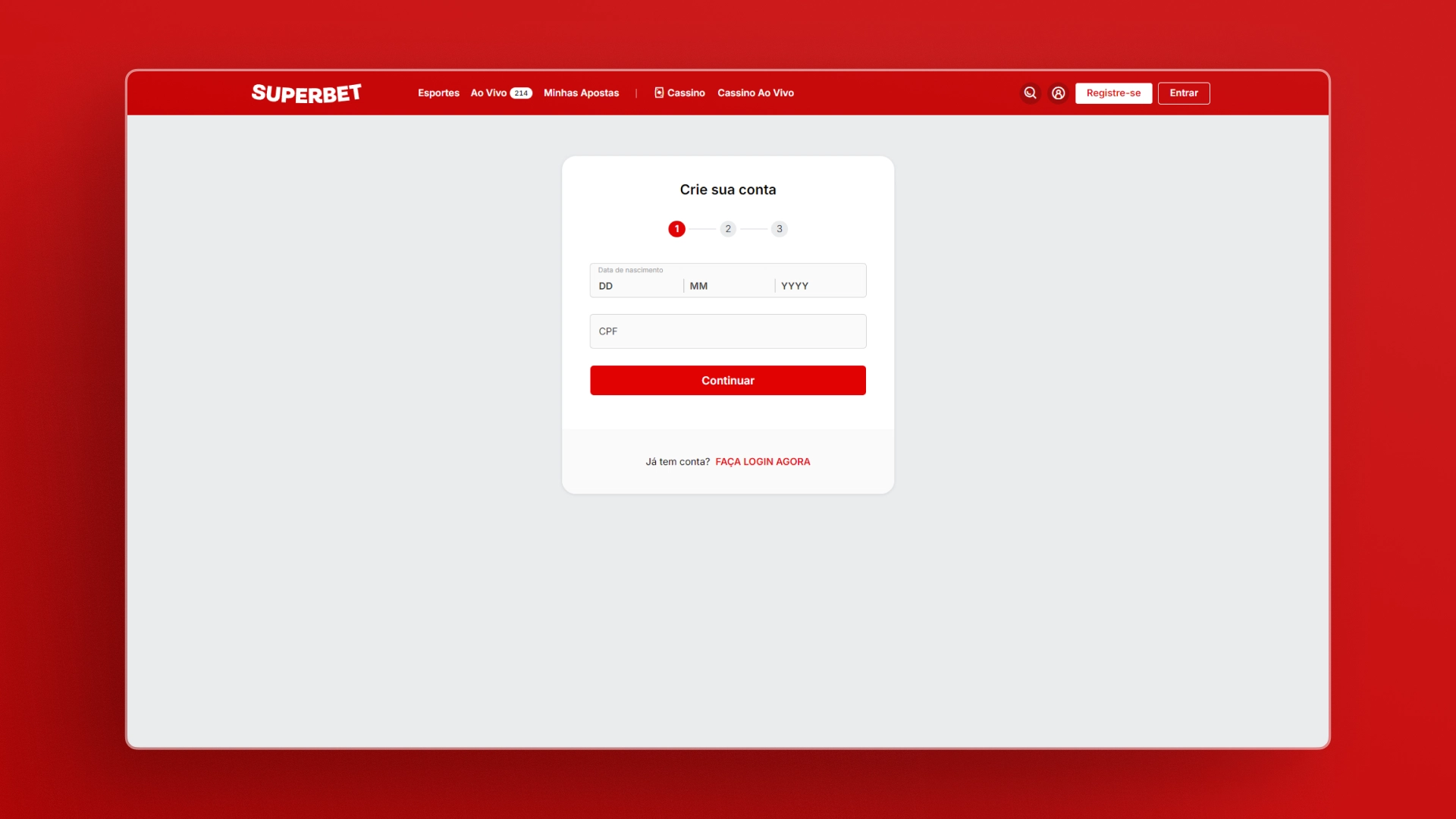 screenshot cadastro 1 superbet