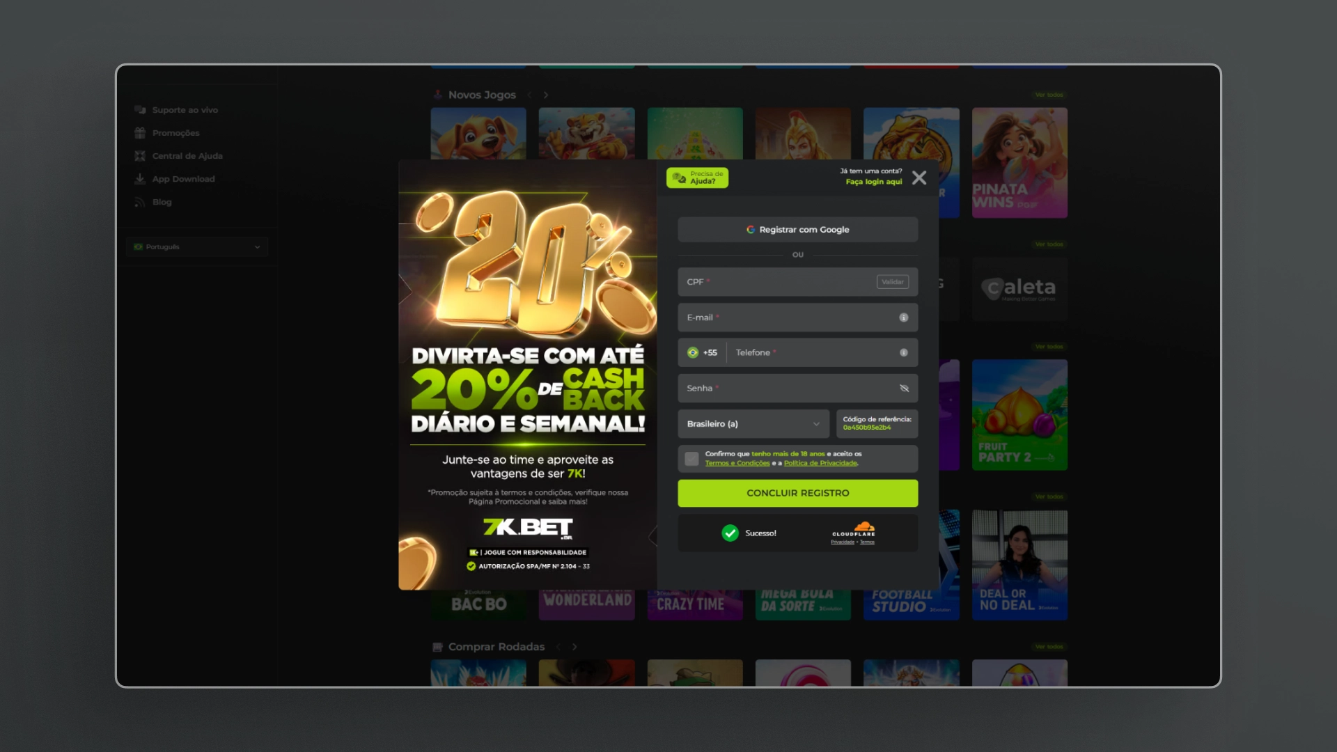 screenshot cadastro 2 bet7k