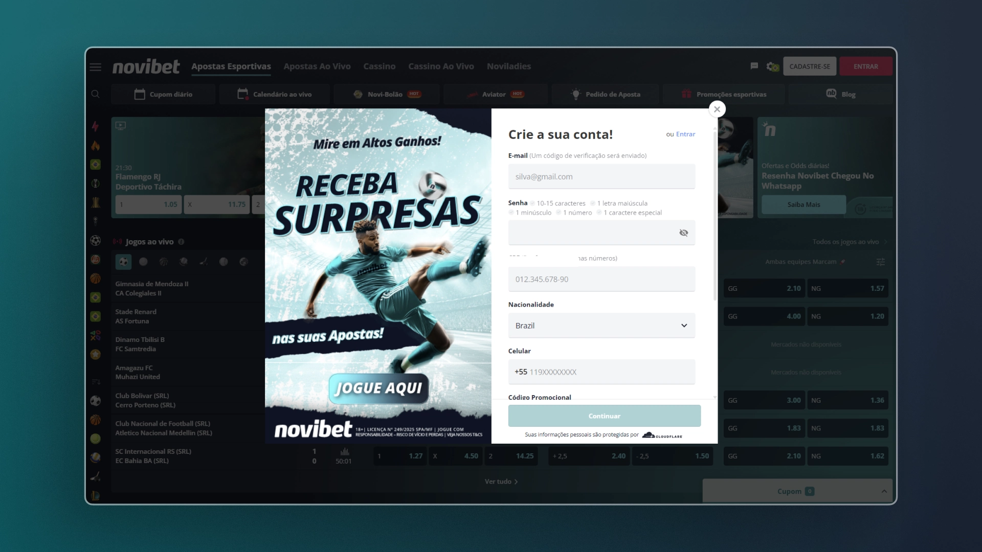 screenshot cadastro 2 novibet
