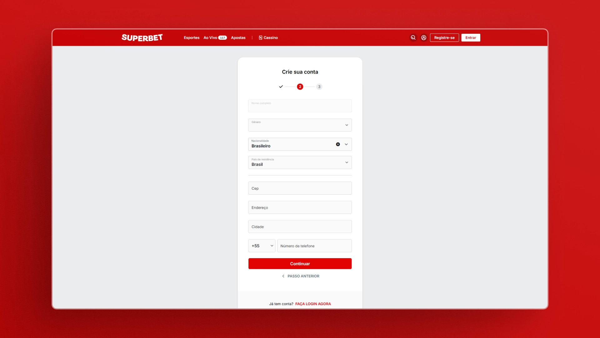 screenshot cadastro 2 superbet