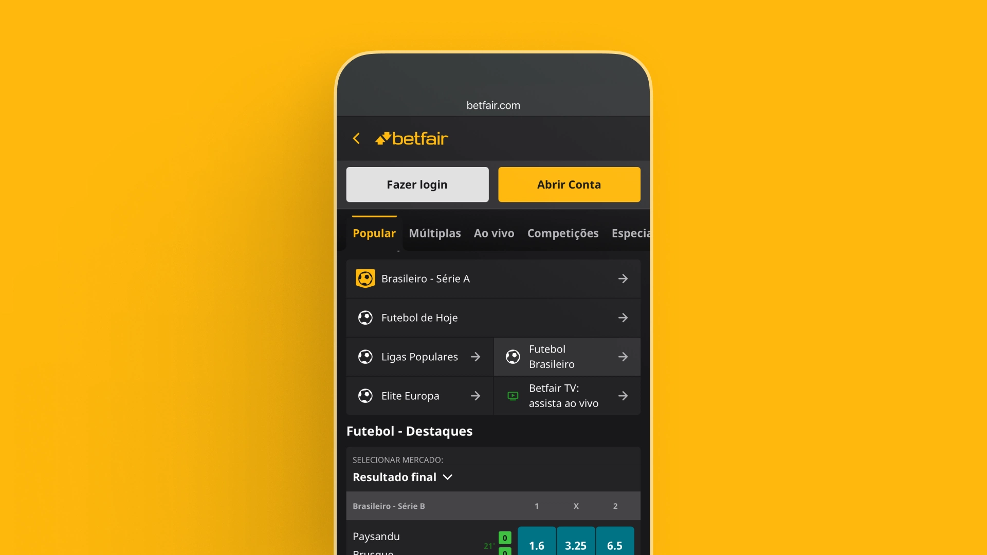 screenshot mobile apostas esportivas betfair