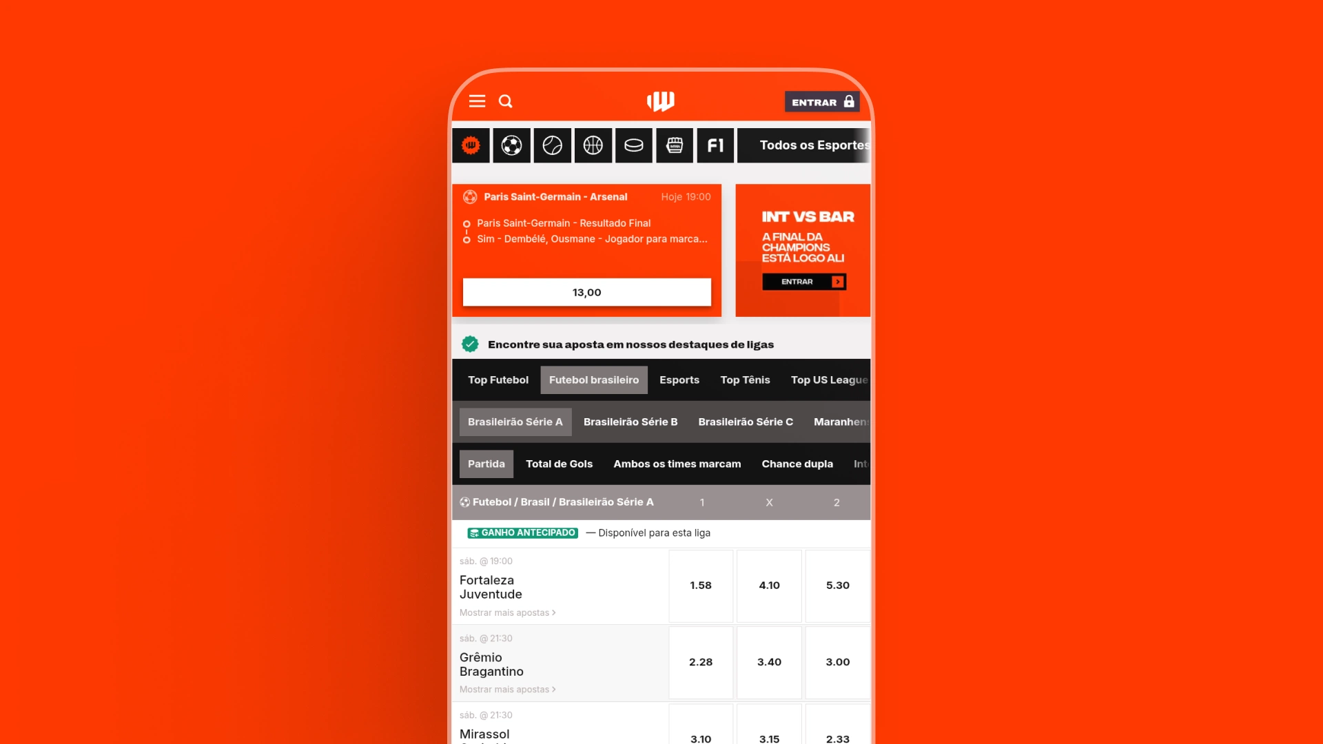 screenshot mobile apostas esportivas betwarrior