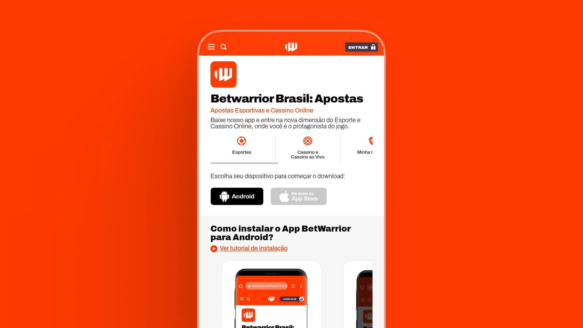 screenshot mobile instalaçao app betwarrior