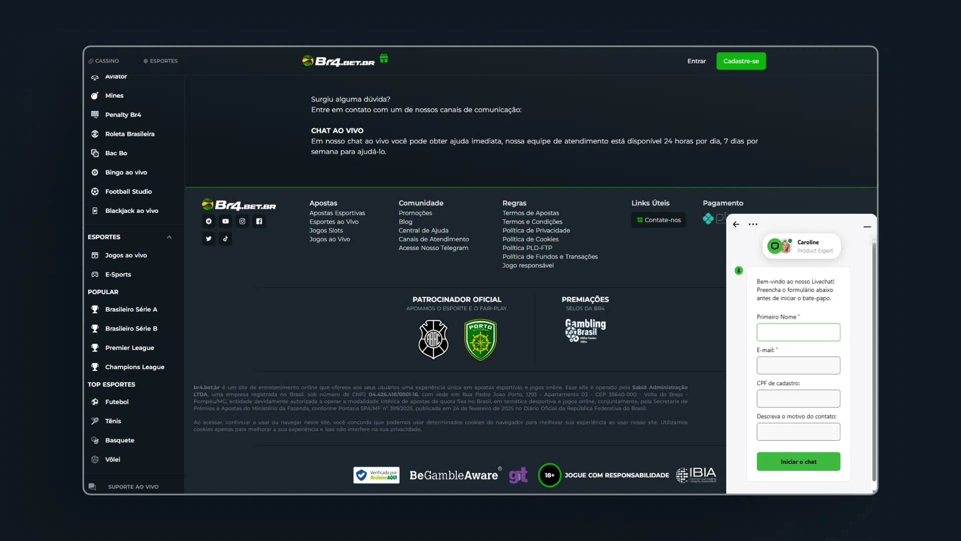 screenshot pagina ajuda Br4Bet