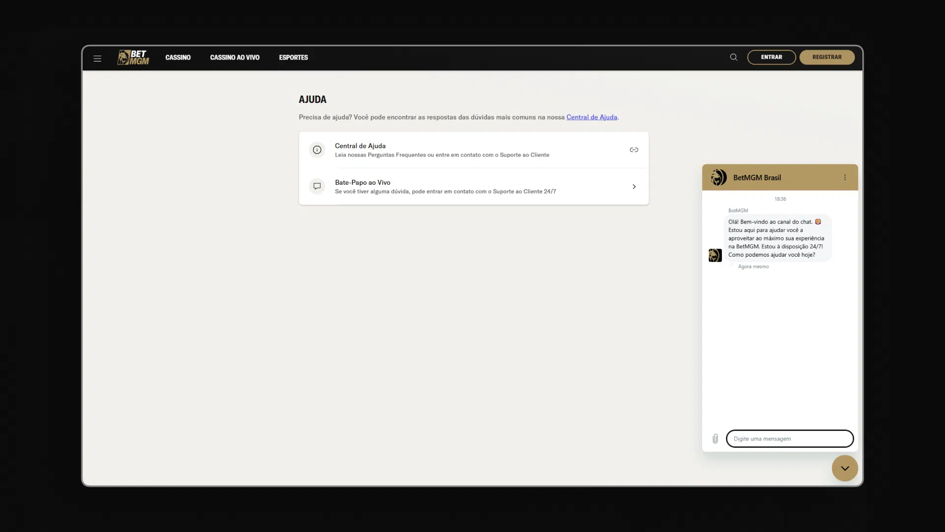 screenshot pagina ajuda betmgm