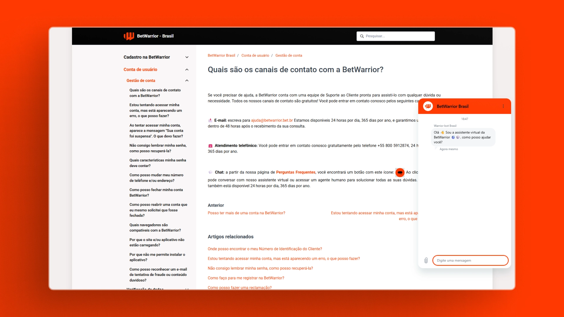 screenshot pagina ajuda betwarrior