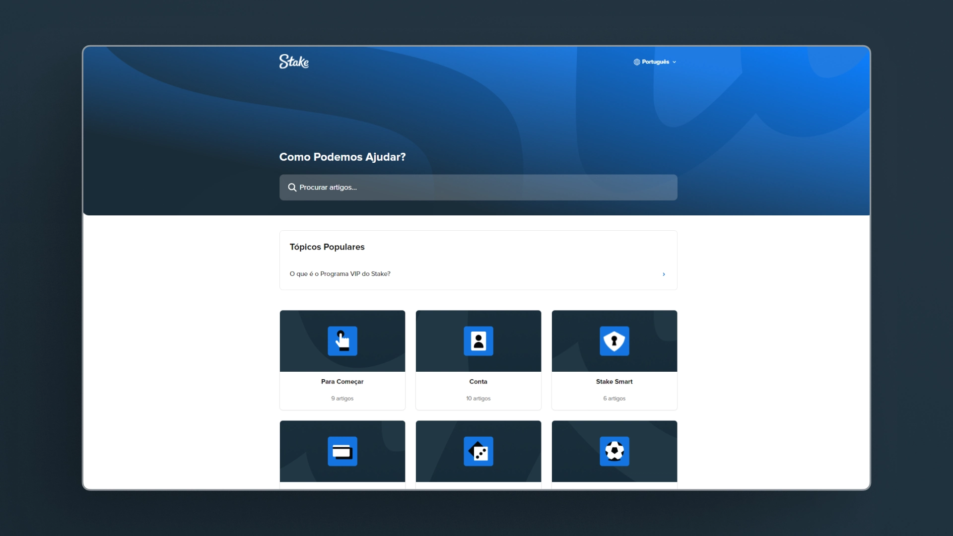 screenshot pagina ajuda stake