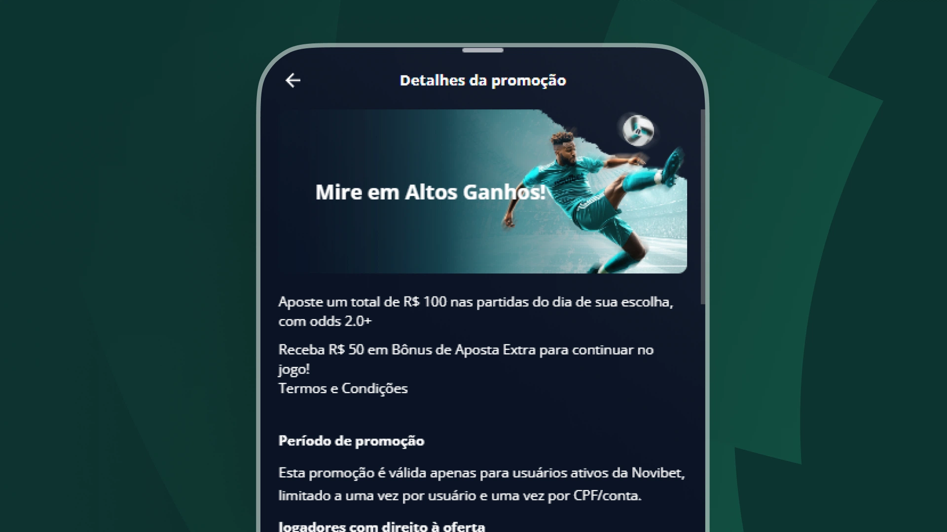 screenshot promoção Novibet