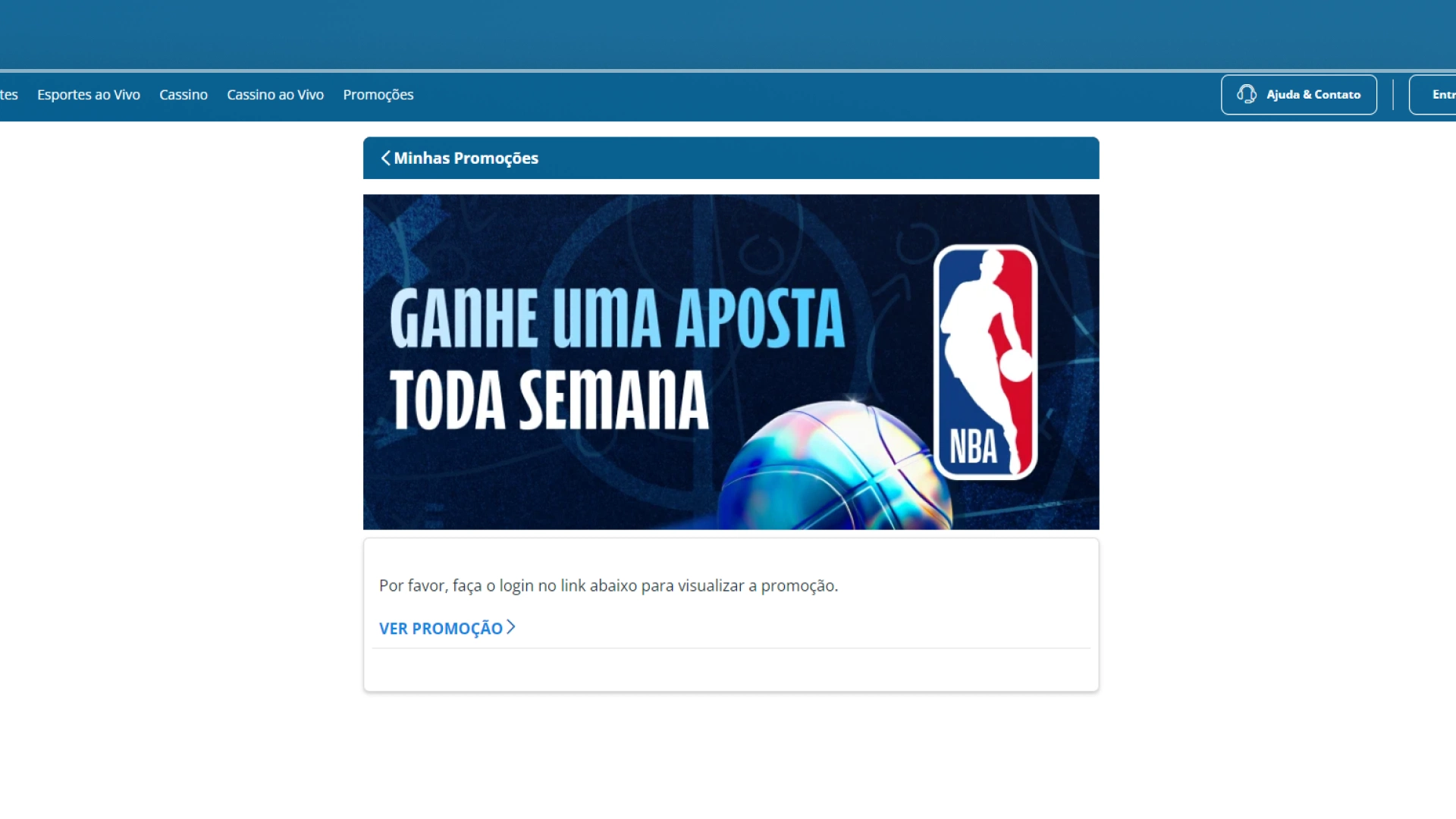 screenshot promoção Sportingbet