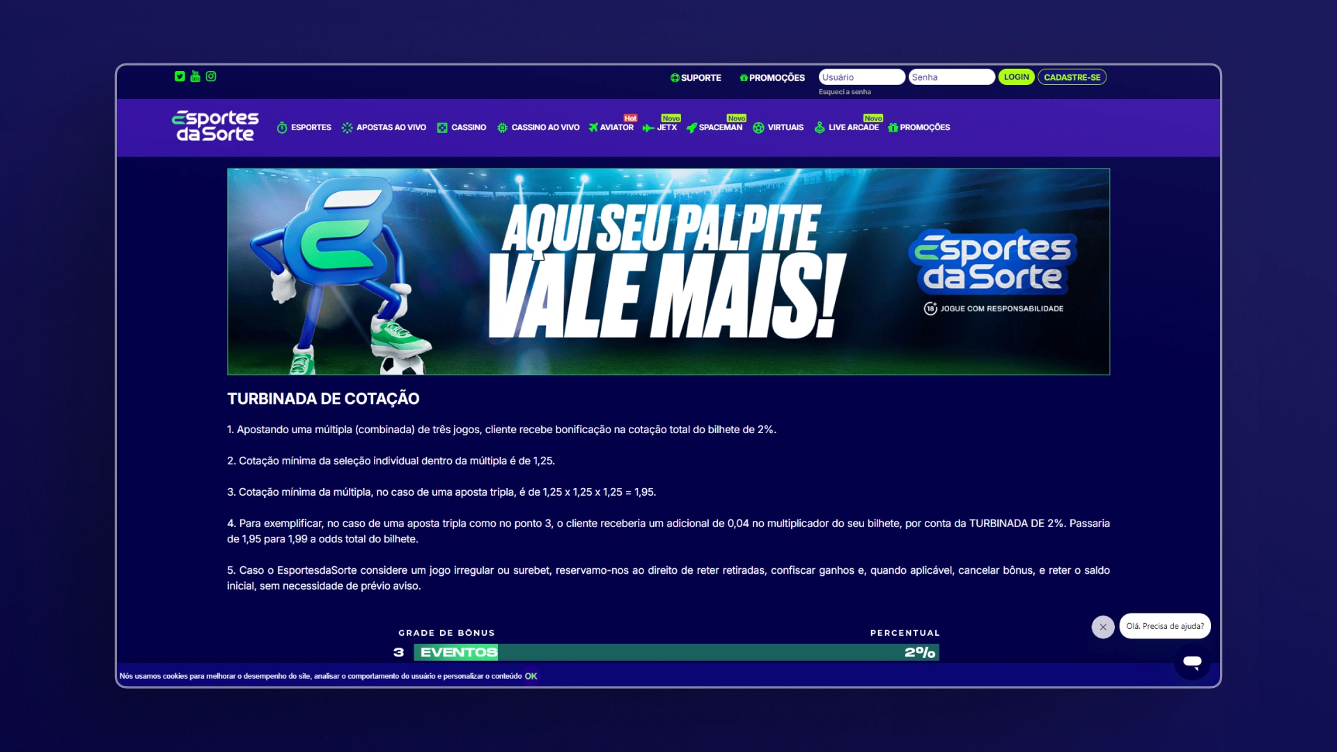 screenshot promoção esportes da sorte