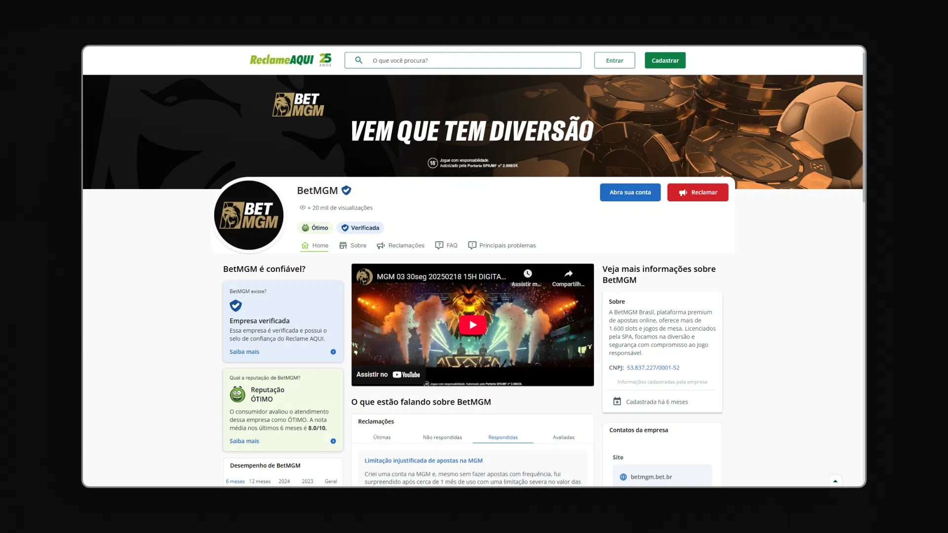 screenshot reclame aqui betmgm