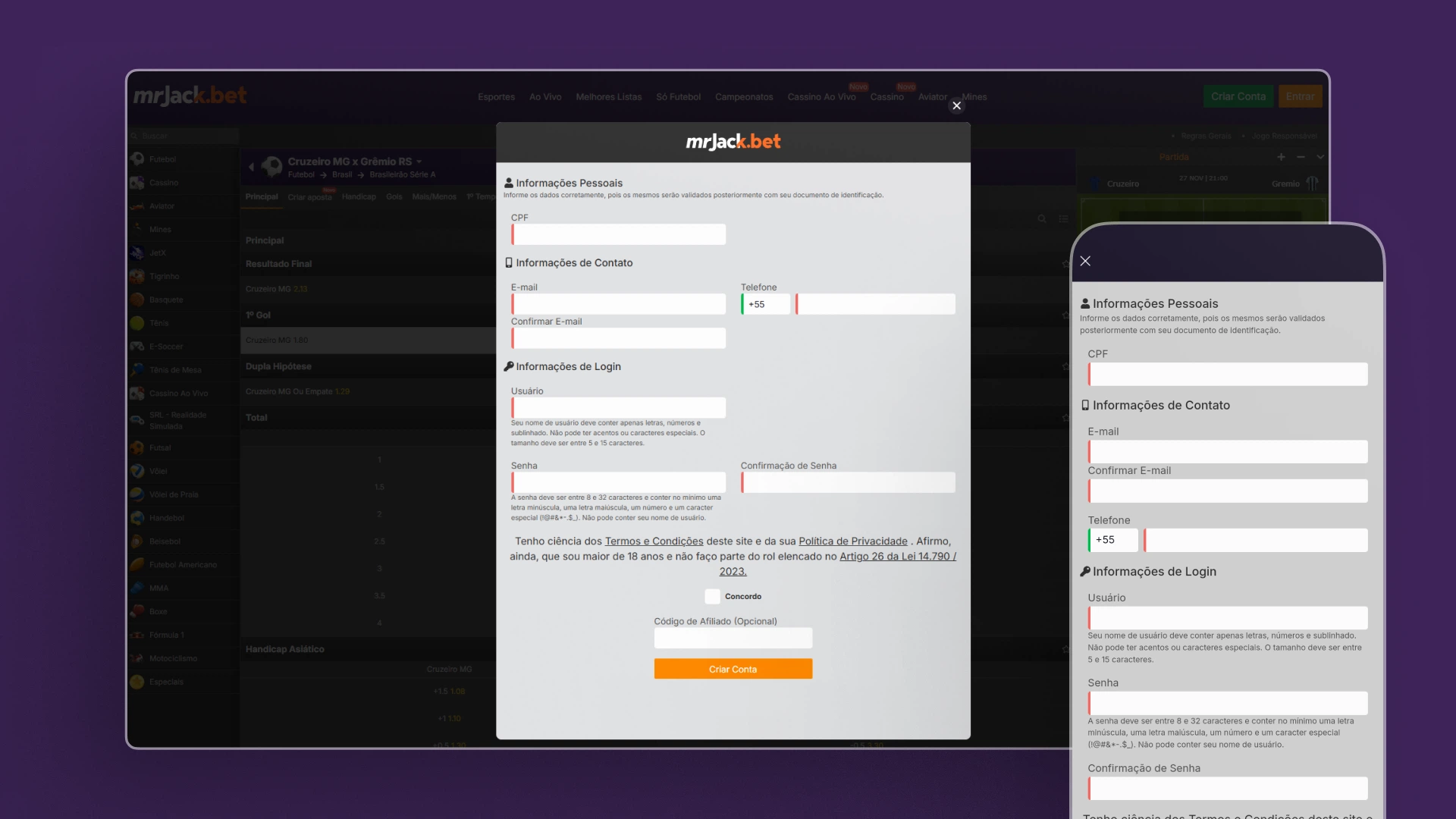 screenshot registro mrjack bet