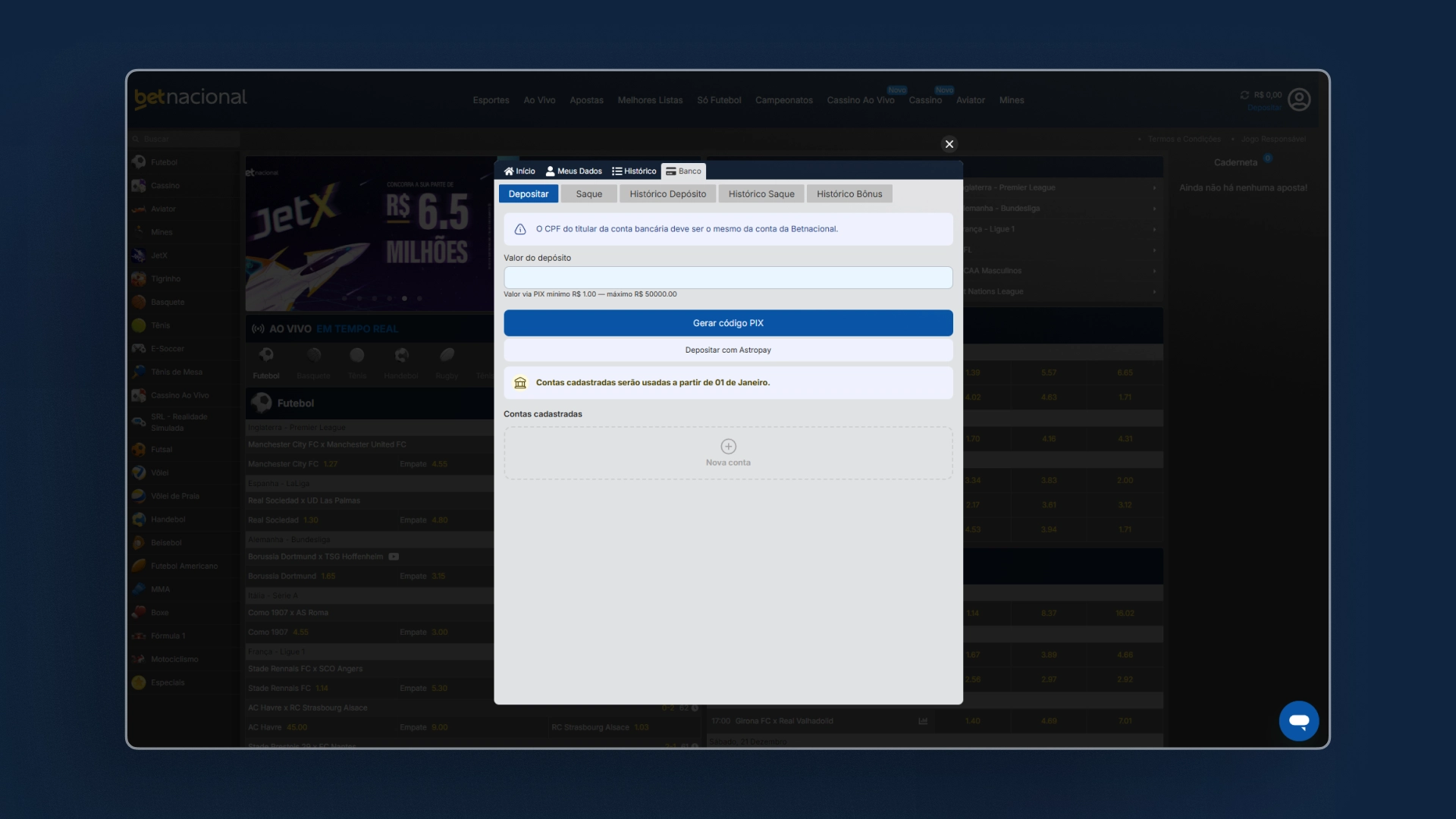 imagem Efetue o Primeiro Depósito Betnacional