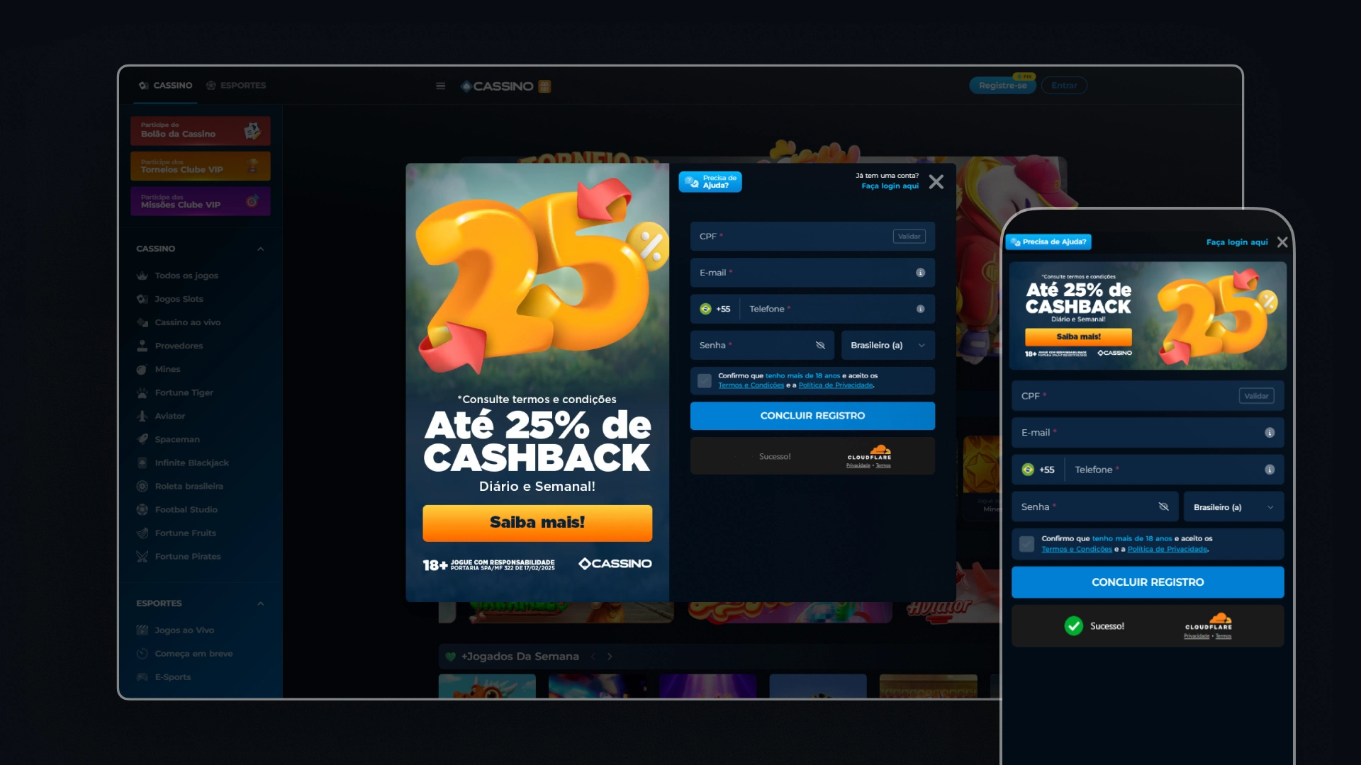 imagem cadastro Cassino Bet