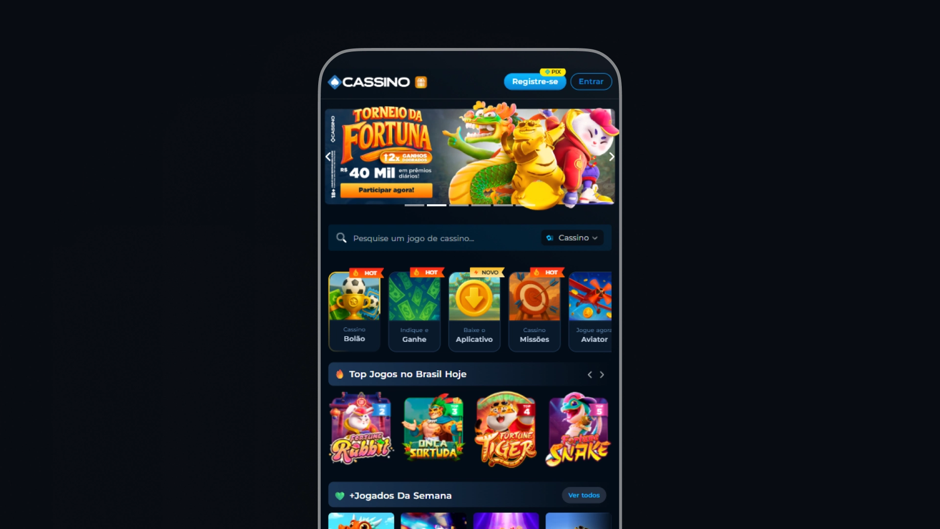 imagem mockup mobile app Cassino Bet